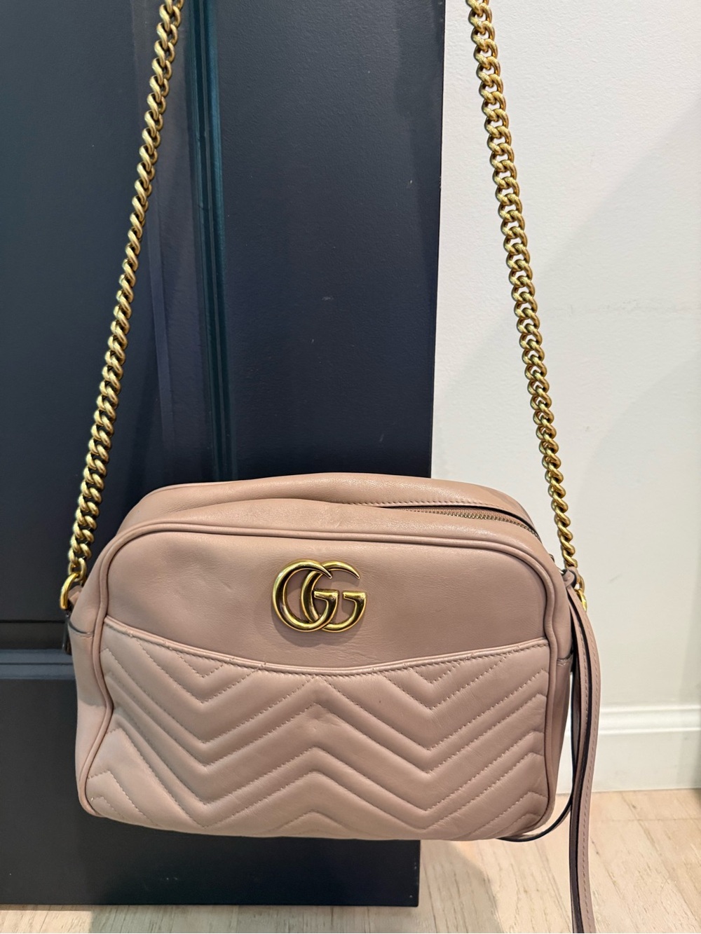 Gucci GG Marmont Small Camera Bag Dusty Pink Matelassé Leather Crossbody